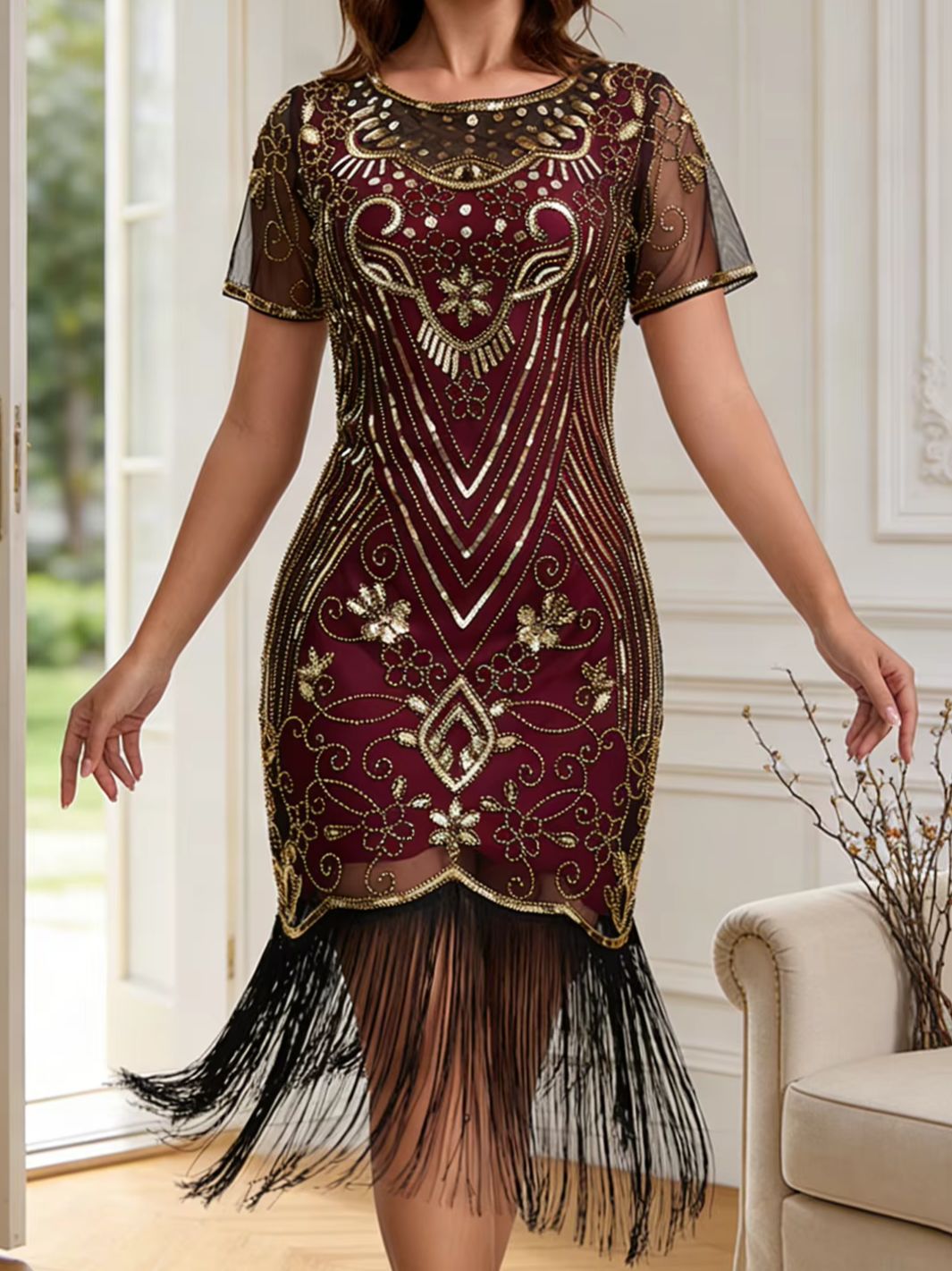 Robes de soirée pour femmes style années 20, inspirées du Grand Gatsby, avec paillettes et franges, pour les soirées cocktail des années 20