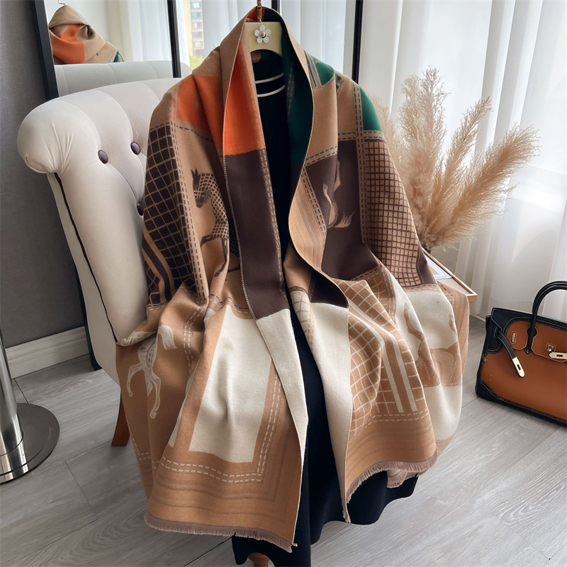 Écharpe de Luxe en Cachemire pour Femme, Châle, Wraps, Optique, Chaud, Étole de Voyage, Bufanda, Hijab, Mode, Imprimé Cheval, Hiver, 2024