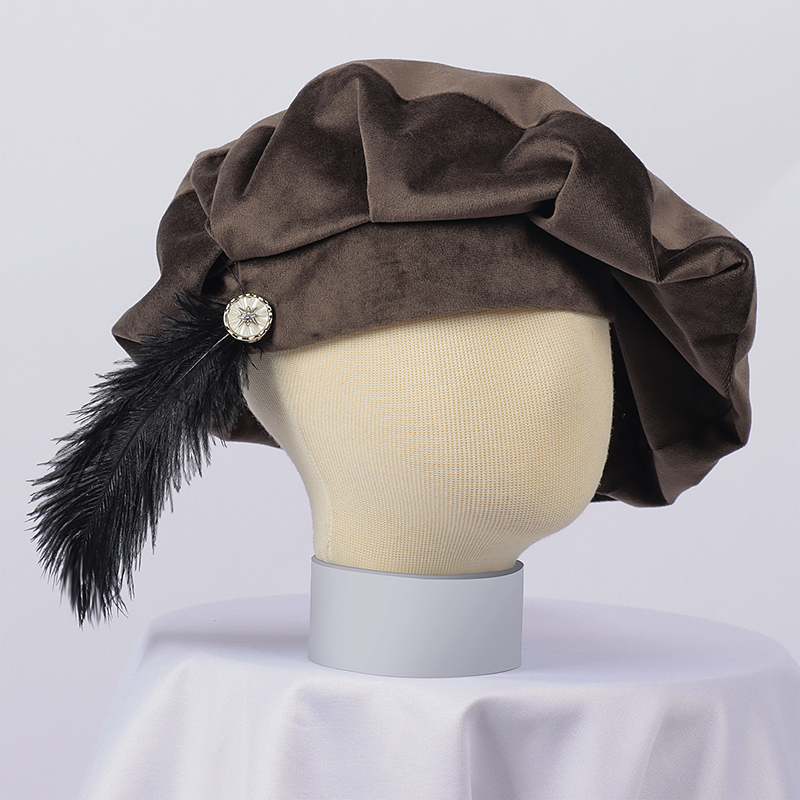 Béret médiéval avec plume, chapeau Tudor, casquette de minstre, casquette de la Renaissance Elizabethaine, bonnet royal victorien, costume de cosplay