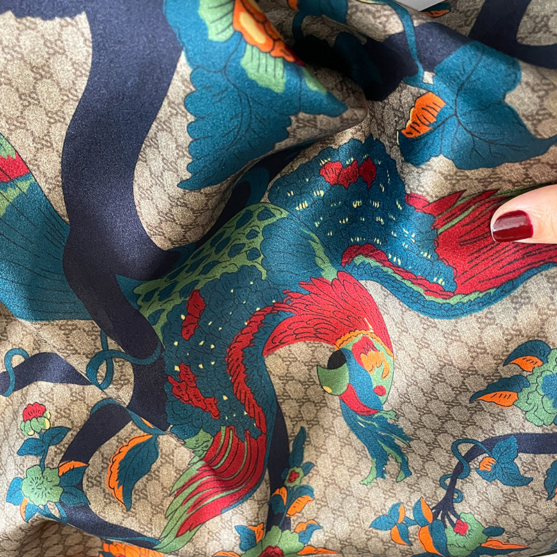 Foulard carré en soie naturelle pour femmes, imprimé Floral rétro, bandeau pour cheveux, sac, rubans, nouvelle collection 100%