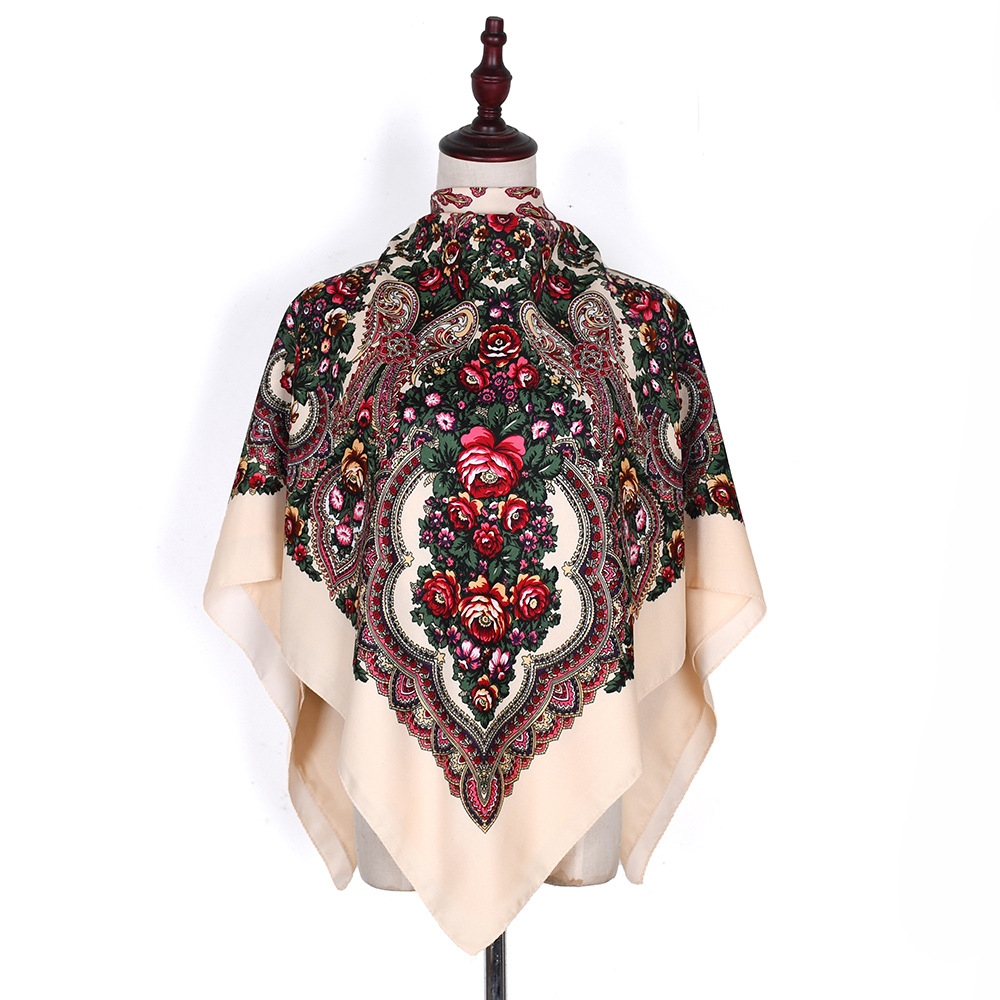 Foulard Carré Russe de Luxe à Imprimé Floral pour Femme, Châle Bandana, Mouchoir, Enveloppe la Tête, Protection Solaire, Voyage, 110x110cm