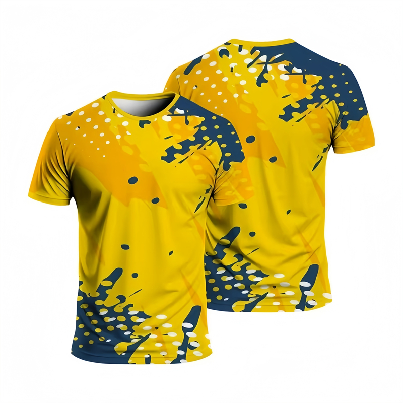 T-shirts de sport de course simples pour hommes, décontractés, à séchage rapide, imprimés en 3D, amples et respirants, Fitness, col rond, été
