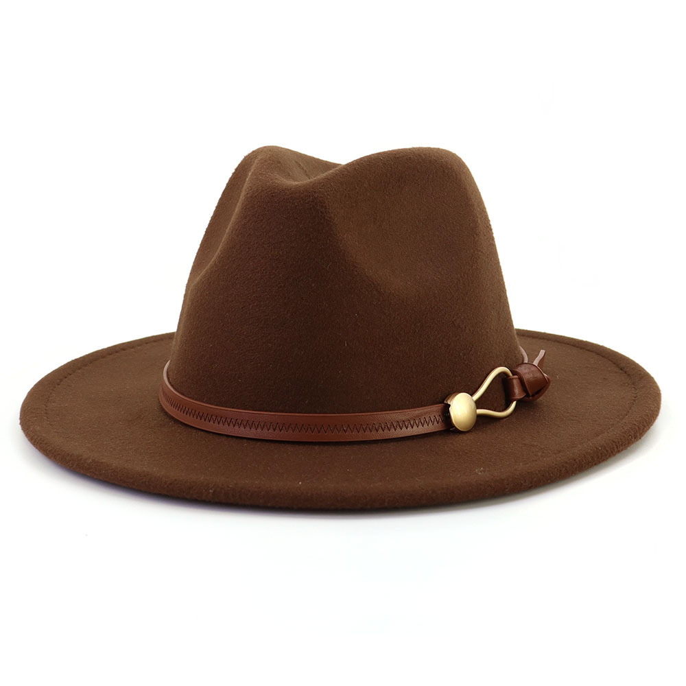 Nouveau marron boucle de ceinture Jazz Fedora chapeau automne hiver femmes hommes fête église haut-de-forme à large bord chapeau de soleil feutre Panama casquette