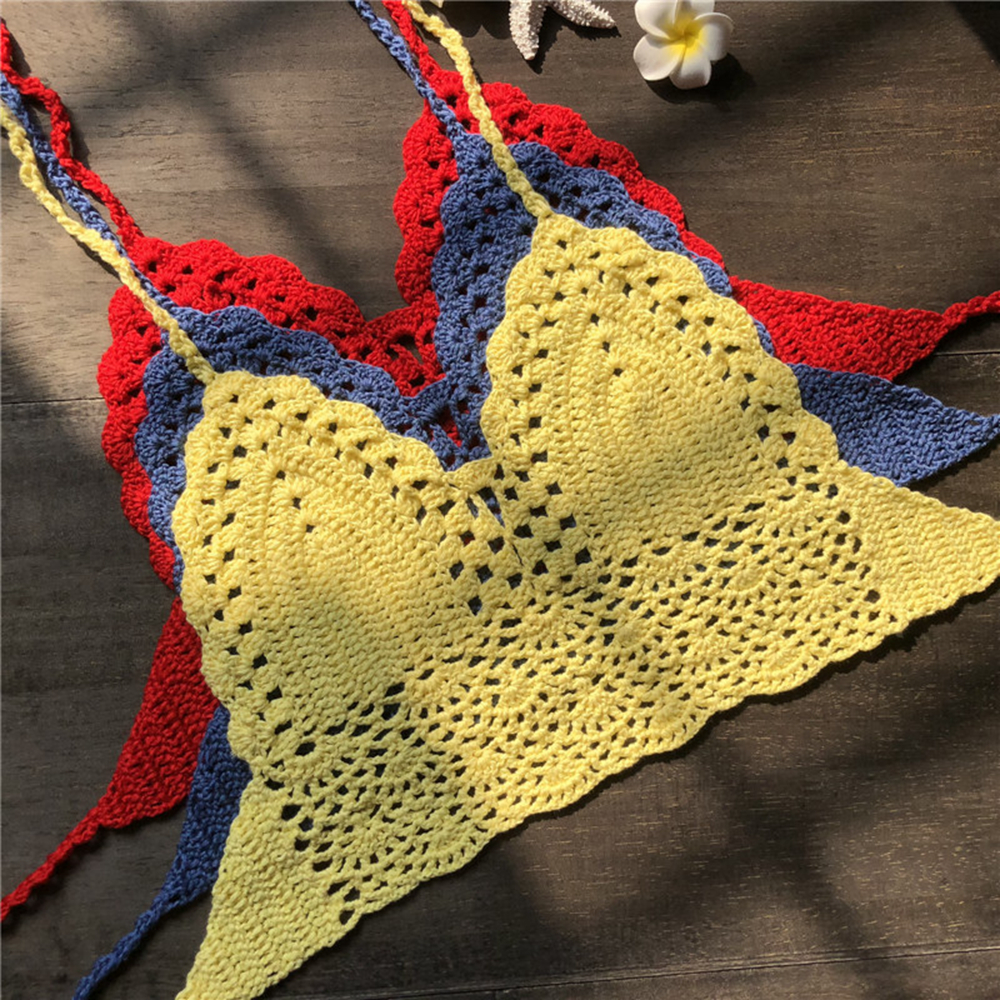 Soutien-gorge de plage sexy, col licou, glaCrochet, Crop Top, Bralette en tricot, Boho, Camisoles de plage, Bikini, Précieux, Dos nu, Y-Wear