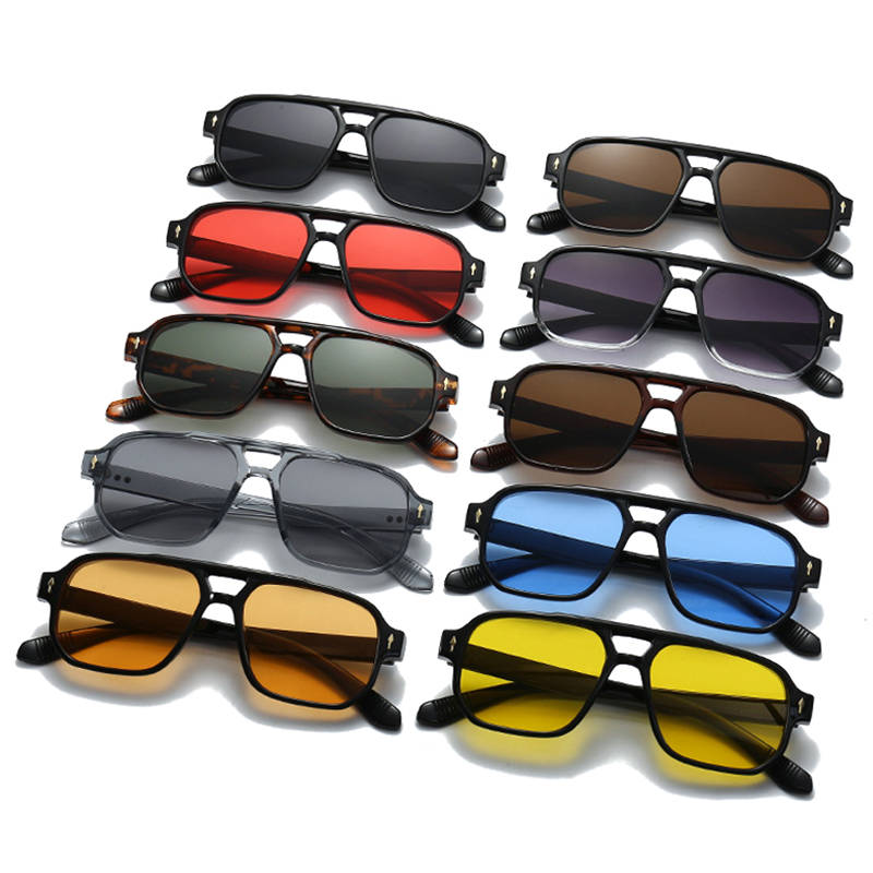 Lunettes de soleil carrées vintage à double pont pour hommes, verres transparents effet océan, lunettes tendance pour femmes avec rivets, protection UV400, Gafas De Sol