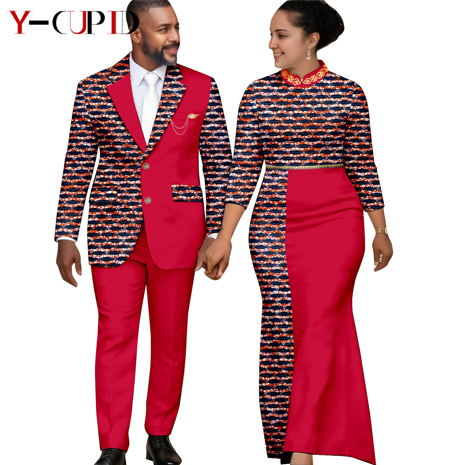 Robes longues élégantes à imprimé africain pour femmes, vêtements assortis pour couples, costumes Dashiki pour hommes, ensembles veste et pantalon Ankara 26C013