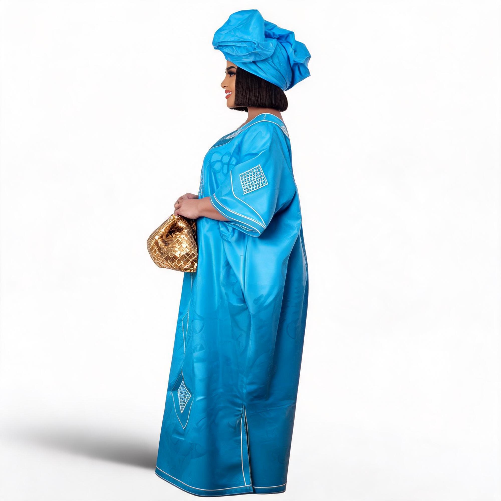Robes africaines pour femmes grande taille, robe longue avec écharpe, design brodé Bazin Riche