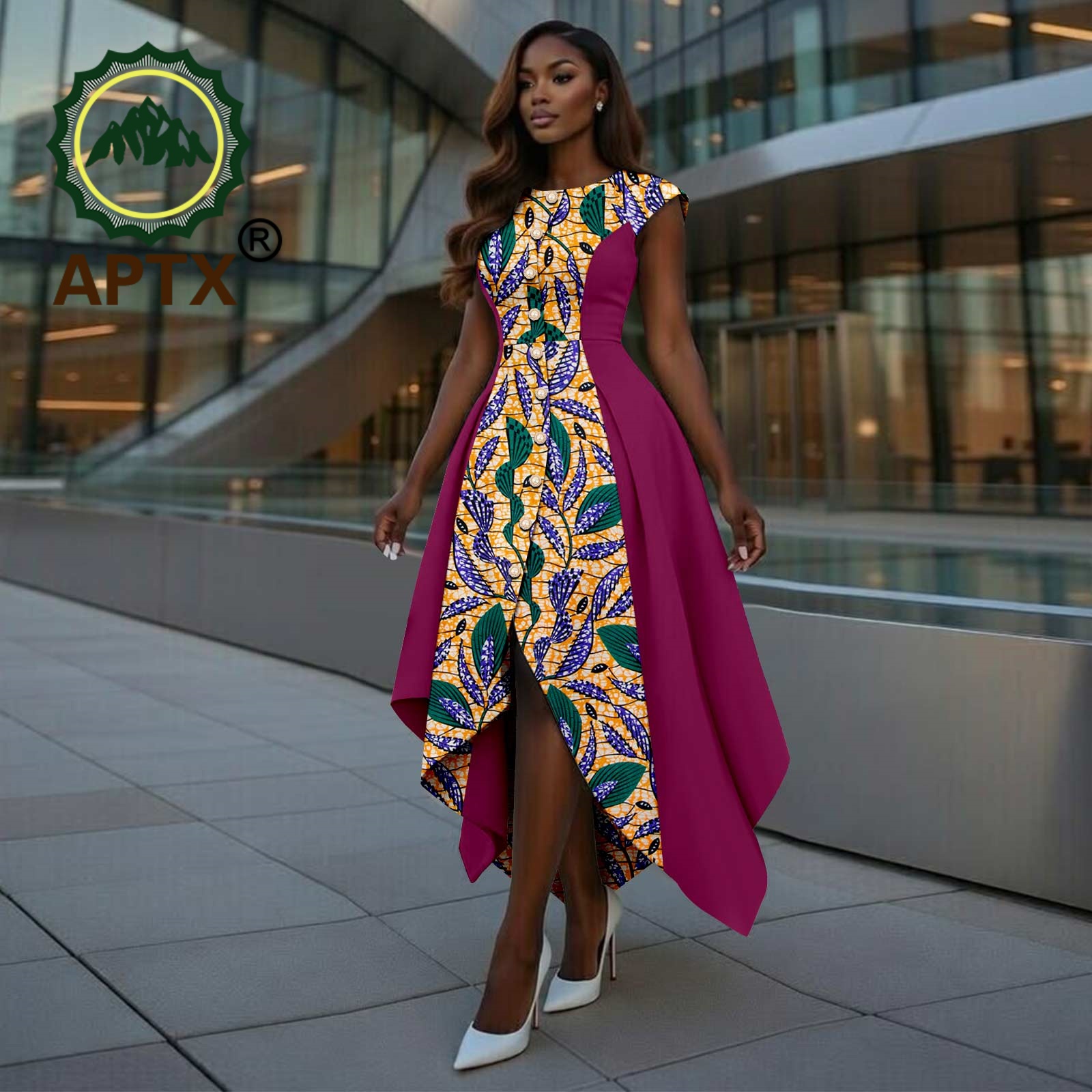 Robe africaine pour femmes, imprimé Ankara, col rond, manches courtes, longueur cheville, patchwork, robe asymétrique, Dashiki, décontractée, pour soirée