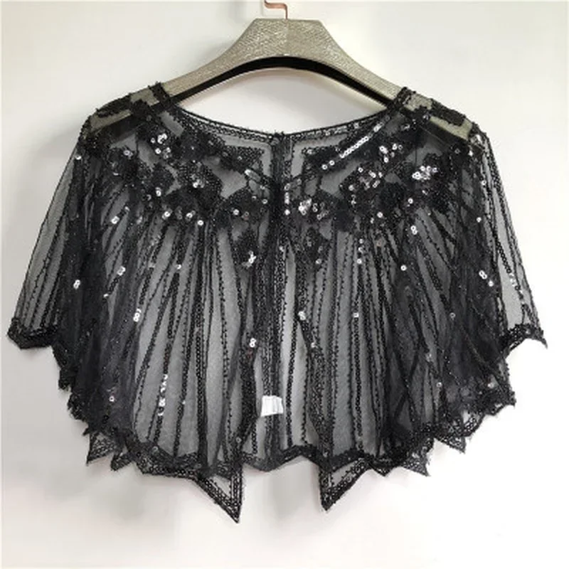 1 Pcs Femmes Chall Perles Paillettes Décor Soirée Cape Couvrir Robe de mariée Chall Robe de soirée Paillettes Chall