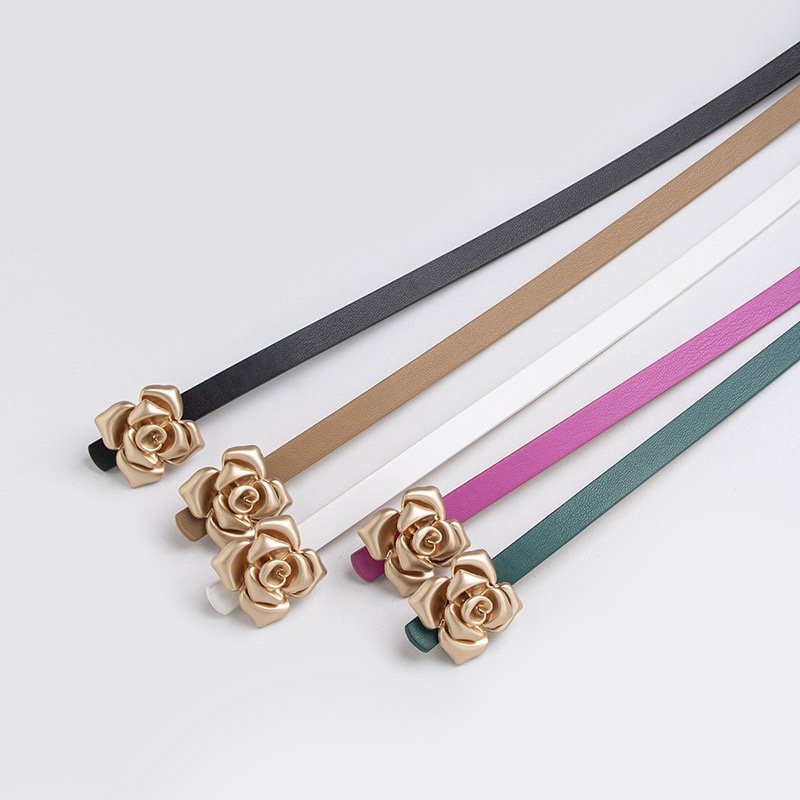 Ceinture fine pour femmes, Simple et polyvalente, boucle Rose, accessoire de mode élégant, nouvelle collection
