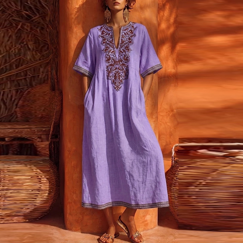 Robes d'été pour femmes, imprimées vintage, amples, à motifs floraux, robe midi de soirée, robe bohème à col en V profond pour femmes