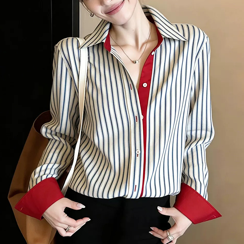 Chemisiers vintage pour femmes, chemises rayées décontractées, vêtements amples tendance printemps/été, hauts à manches longues pour femmes