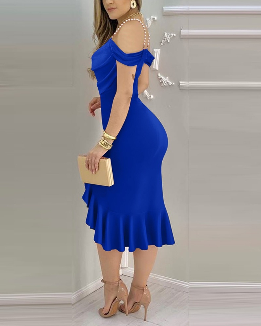 Robe femme Sexy solide Sexy épaules dénudées ourlet à volants fente robe formelle robes mi-longues robe de Cocktail robe d'invité de mariage