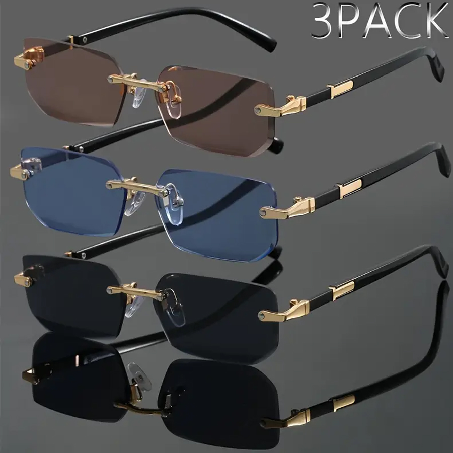 Lot de 3 lunettes de soleil sans monture, aux couleurs bonbon, tendance et élégantes, idéales pour les fêtes, les vacances, les voyages, les festivals de musique, les cadeaux