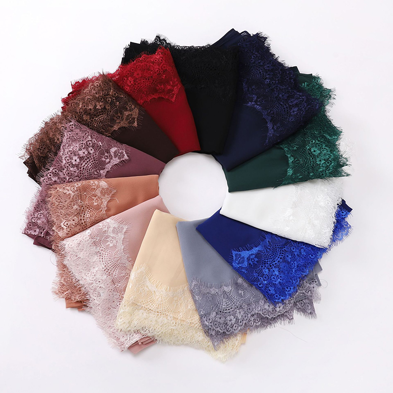 Mode musulmane Modal mousseline de soie Jersey Hijab pour les femmes plaine doux écharpe châles grande dentelle garniture foulard islamique Turban bandeau