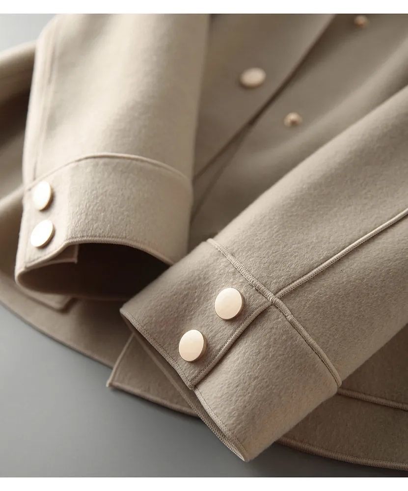 Manteau court en laine à revers et manches longues pour femme, nouvelle collection printemps-automne 2023, style simple, élégant, décontracté, coupe ample, grande taille