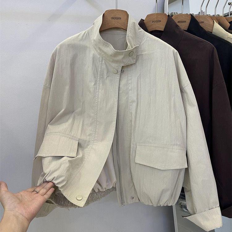 Veste courte Femme printemps automne nouveau décontracté Femme coupe-vent col montant outillage veste basique fermeture éclair manteau hauts