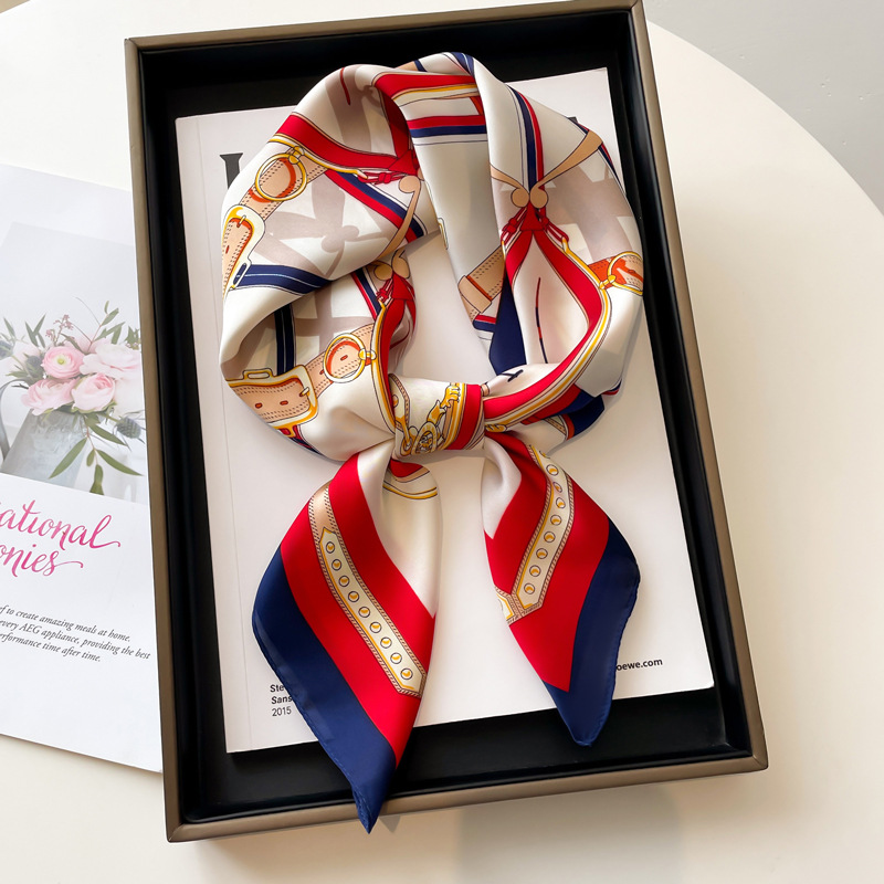 Foulard carré de luxe en soie pour femmes, Foulard en Satin imprimé, bandeau pour cheveux de printemps, Bandana, cravate, châle