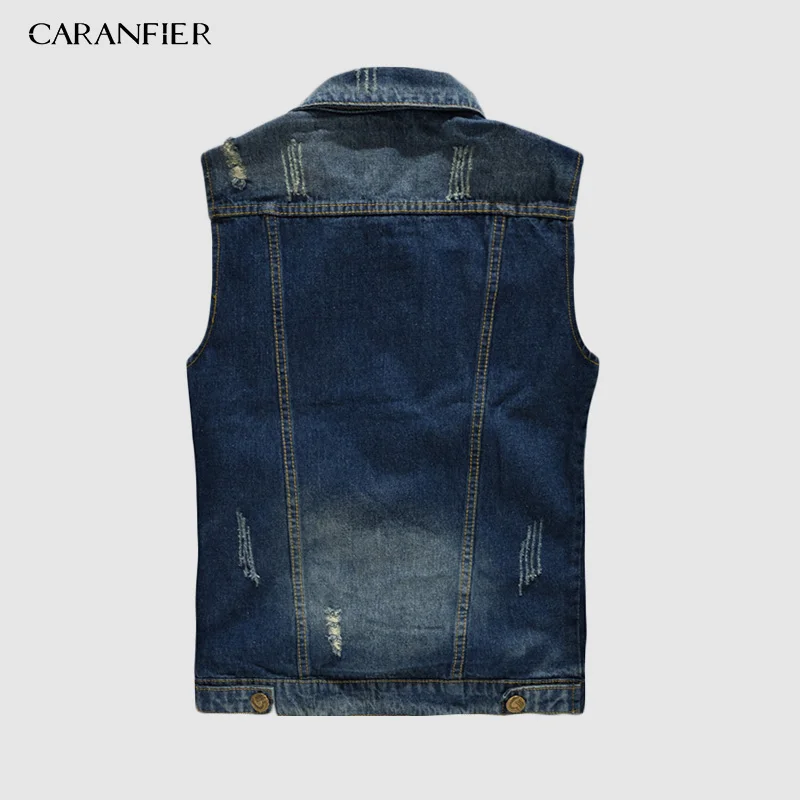 CARANFIER Denim gilet hommes Punk Rock Rivet Cowboy noir jean gilet homme moto veste manteau sans manches épissure vêtements