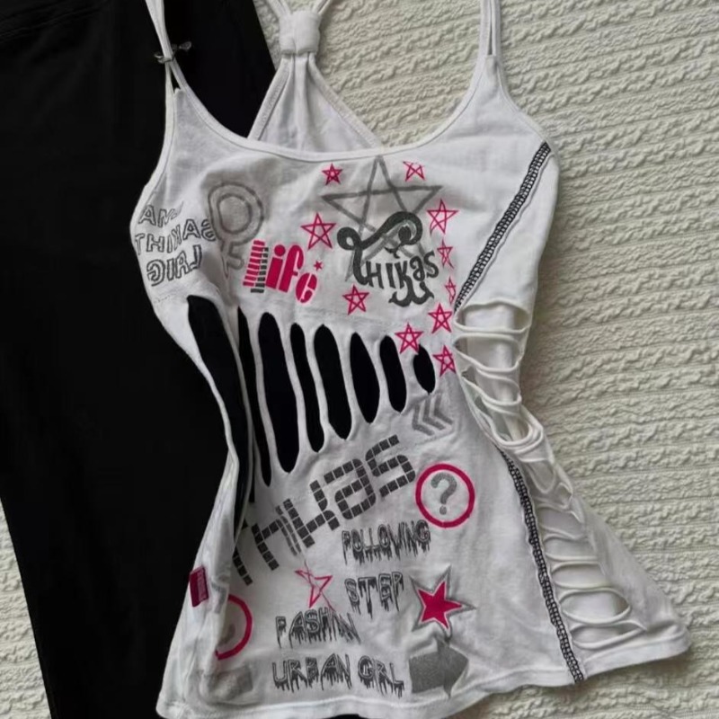 Femmes Sexy Hottie Camisole américain rétro creux Design licou gilet Harajuku rue lettre impression réservoirs femme mince hauts courts