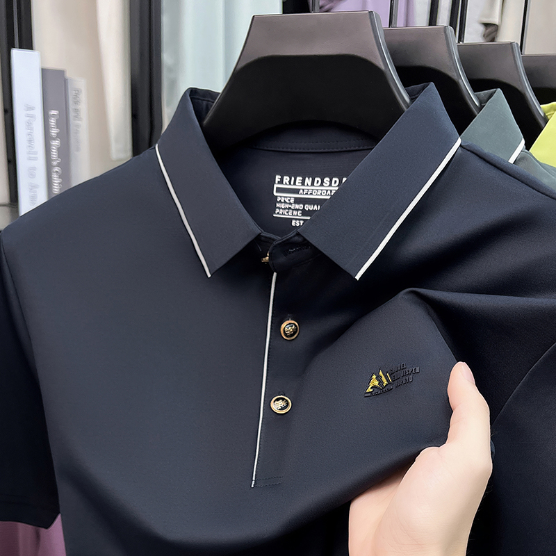 Luxe marque glace soie manches courtes polo shirt hommes haute qualité nouvelle lettre de mode en Gaufrage respirant été casual T-shirt