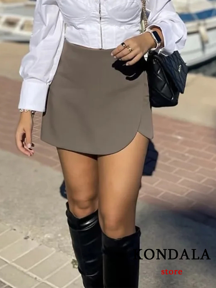 KONDALA femmes mode 2025 décontracté Mini jupes asymétriques Shorts taille haute poches arrière jupes larges fermeture éclair femme Shorts