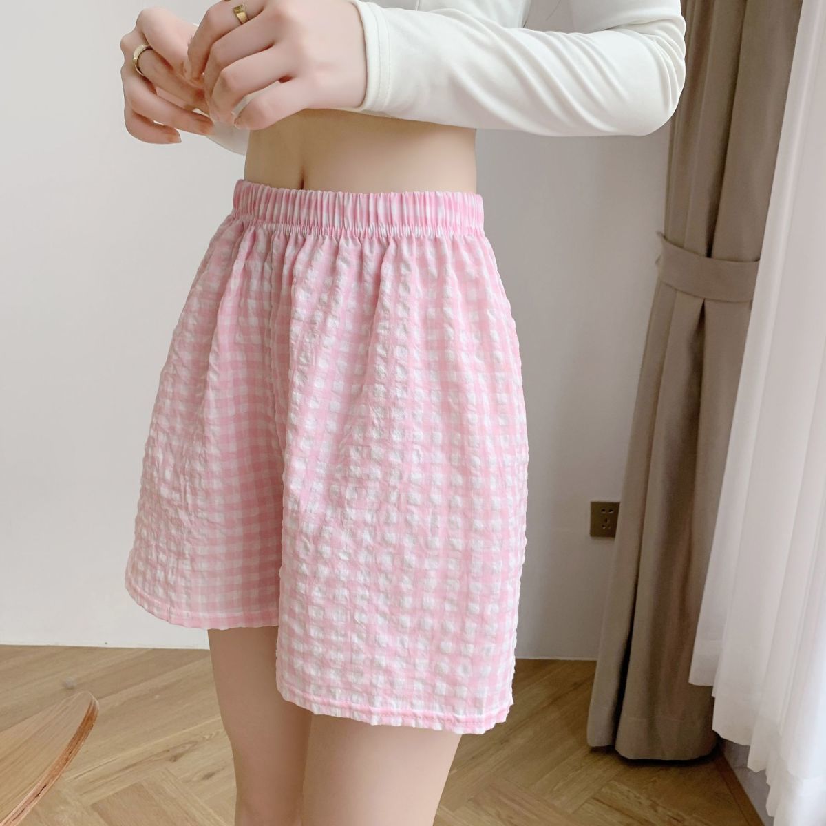 Shorts d'été pour femmes, taille haute, amincissants, à jambes larges, style sport décontracté, amples, à carreaux, type pyjama