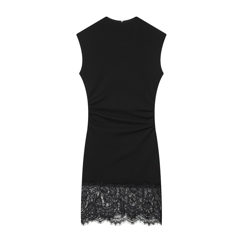 MUJER – robes courtes en dentelle noire pour femmes, Mini robe plissée moulante, sans manches, robe d'été élégante pour femmes, robes de soirée