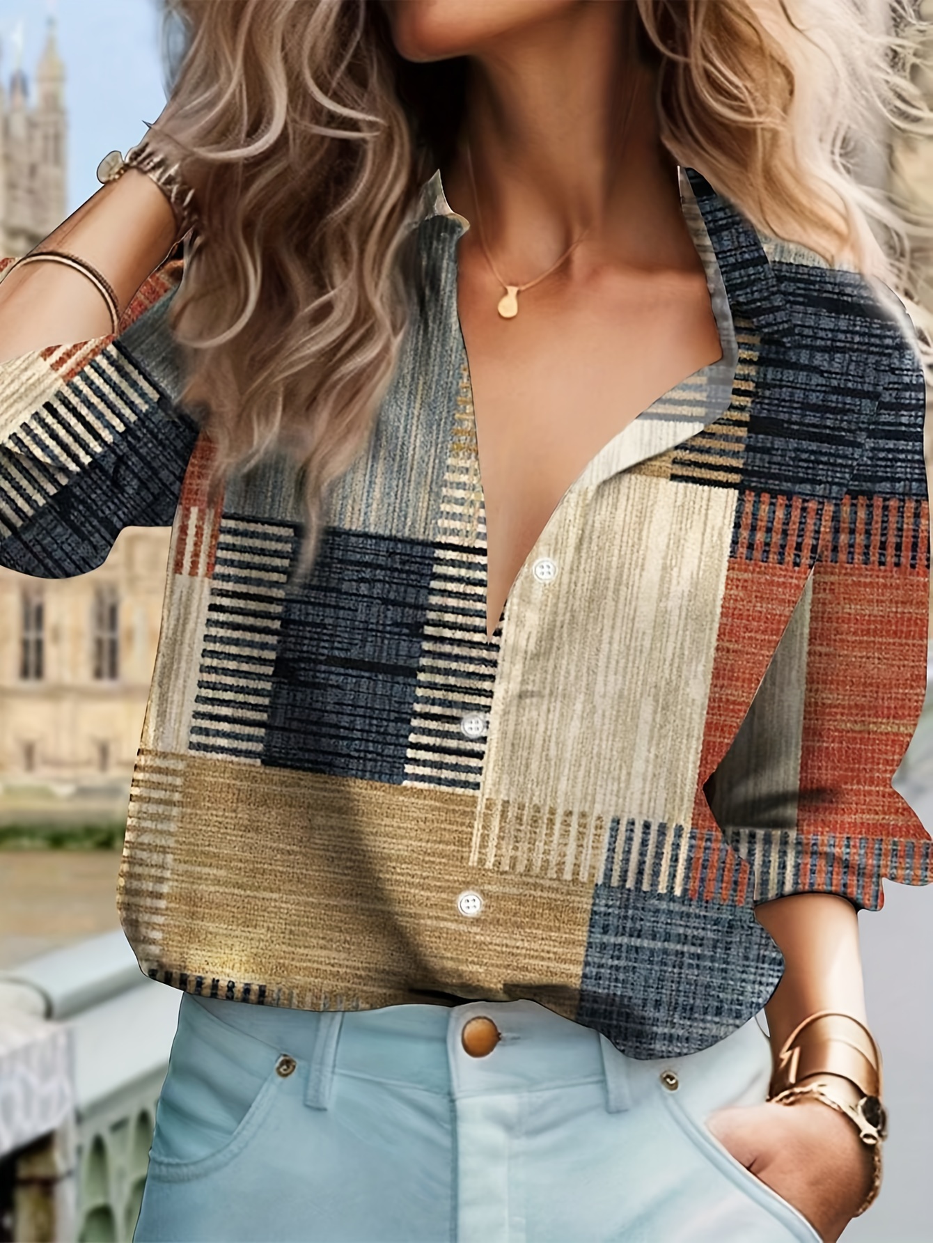 Chemisier Patchwork élégant pour femmes, chemise décontractée à manches longues pour printemps et automne, vêtements pour femmes y2k