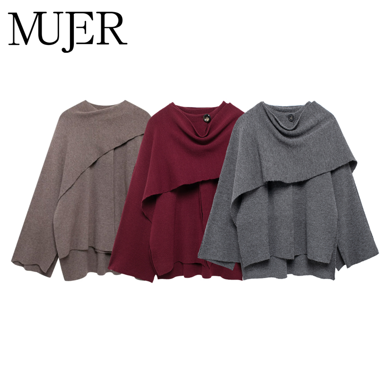 MUJER Cape manteau femmes écharpe col Ponchos femmes 2025 châle à manches longues hiver femme Ponchos Cape tricoté Cardigan pour les femmes