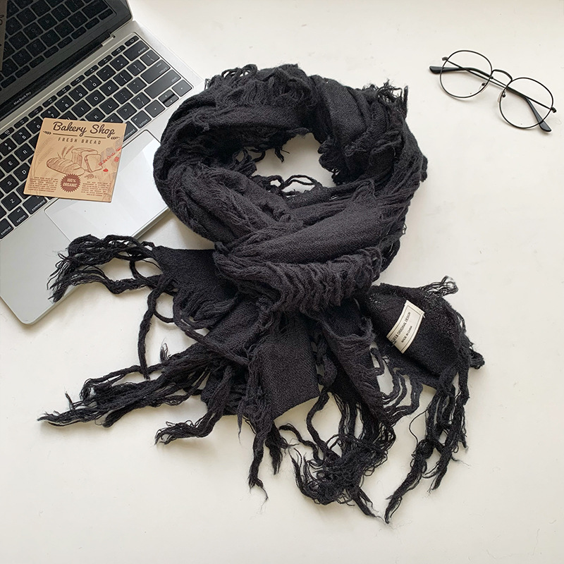 Écharpe Vintage avec pompon déchiré pour hommes et femmes, chauffe-cou rétro, Hip Hop, Punk, Y2k, automne et printemps, 2025