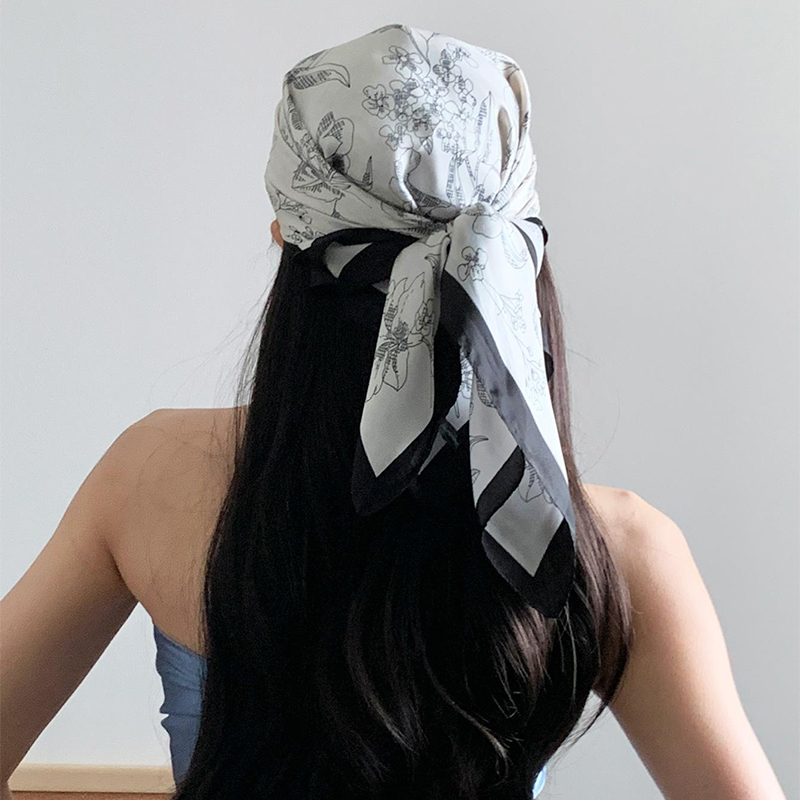 Foulard carré de luxe en soie pour femmes, Foulard en Satin imprimé, bandeau pour cheveux de printemps, Bandana, cravate, châle, 2024