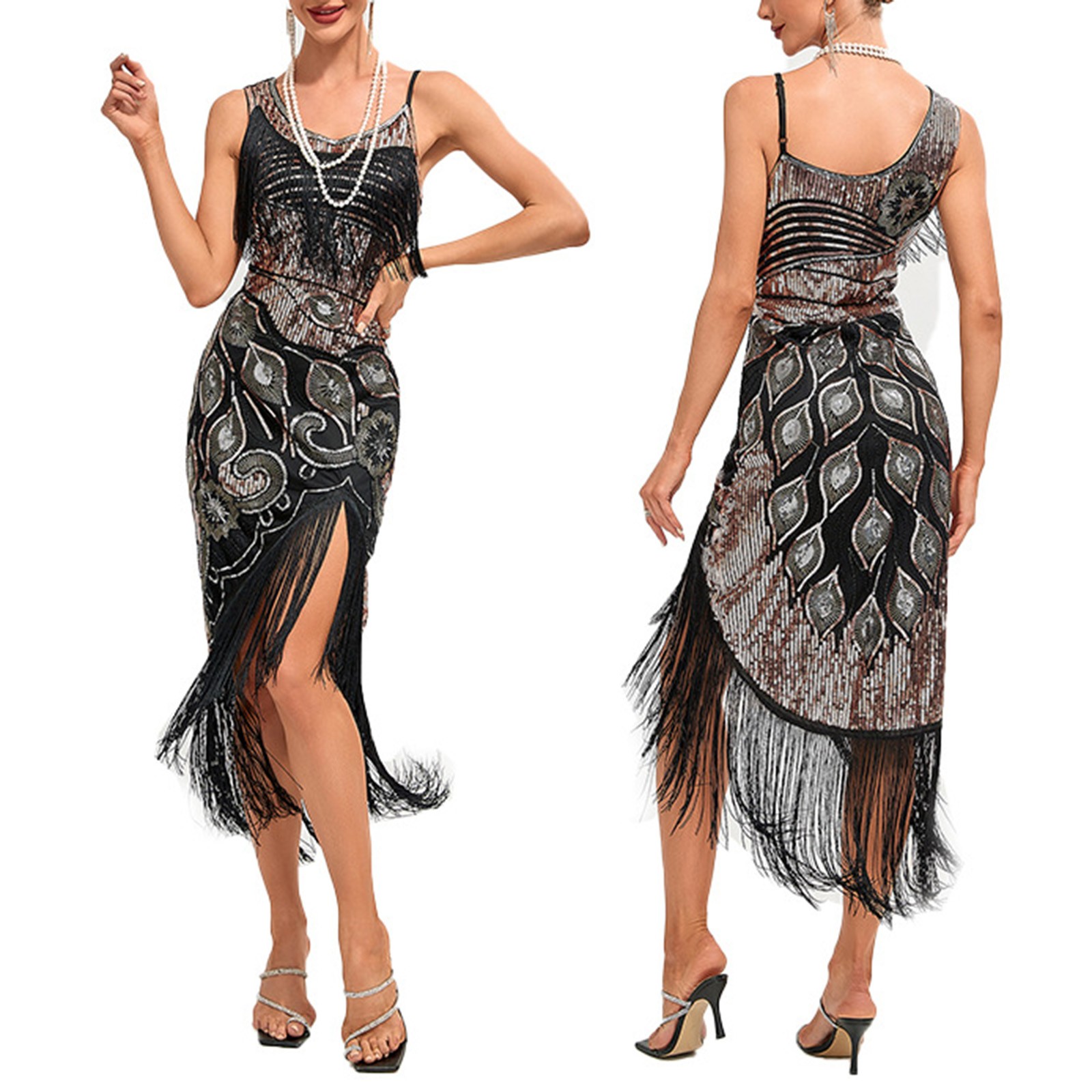 Robe à pampilles évasées vintage pour femmes, olympiques de grande testostérone, robe à paillettes brodées, robe mince sexy, cocktail et danse, années 1920
