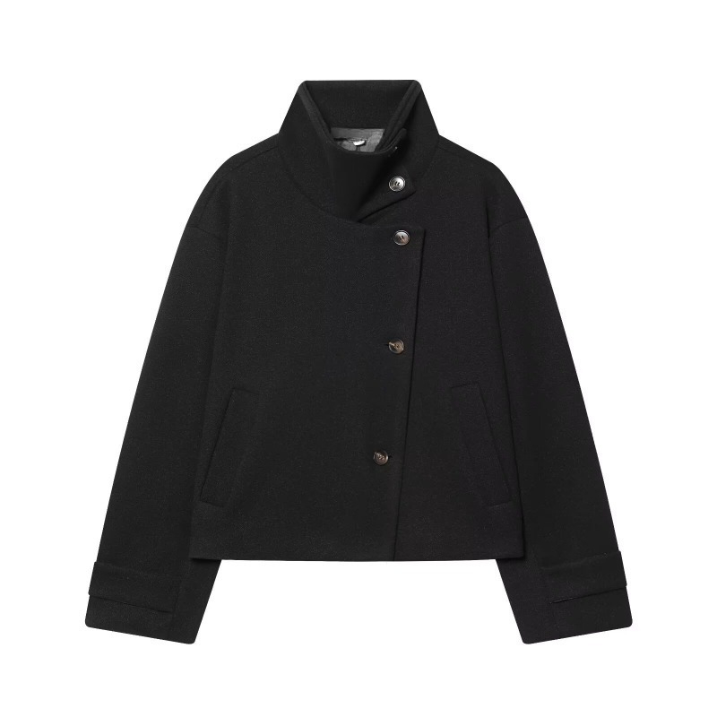 Manteau d'automne à col montant pour femme, élégant, à manches longues, simple boutonnage, style français, couleur unie, vêtement d'extérieur tendance