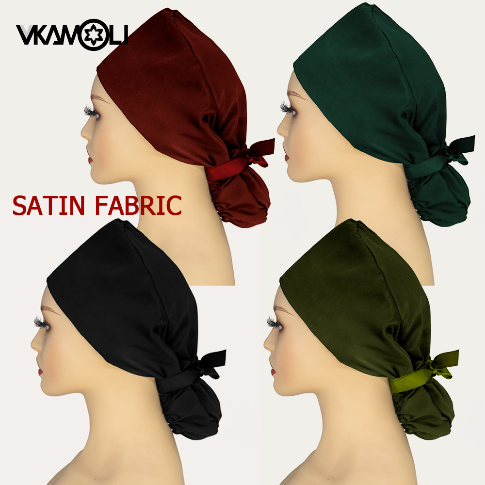 Bonnets de gommage pour cheveux longs pour femmes, tissu satiné, couleur unie, chapeau queue de cheval pour médecins et infirmières d'hôpital