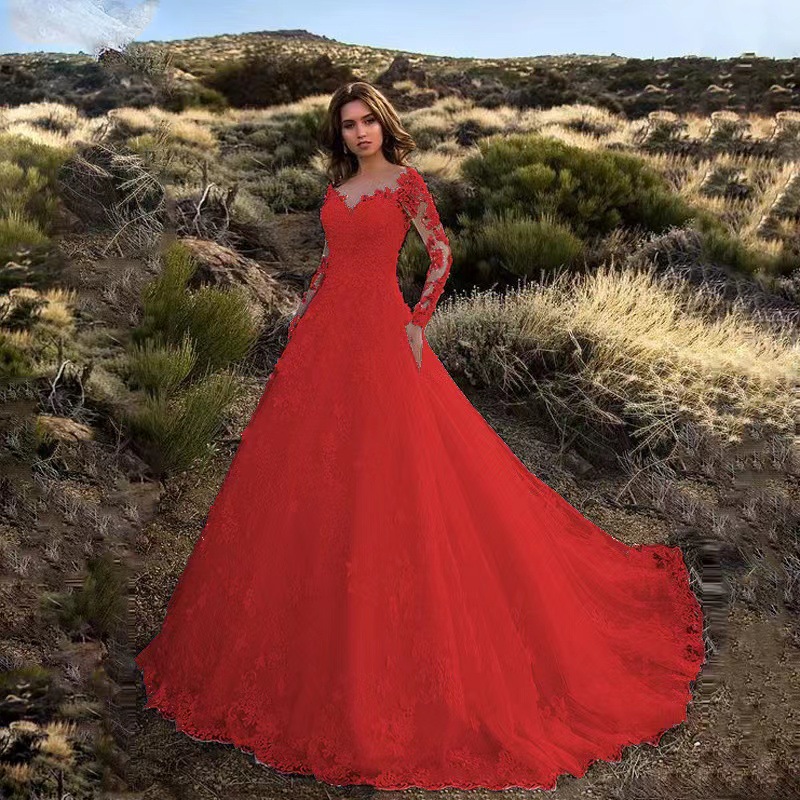 Nouvelle Robe de Soirée Femme Sexy en Dentelle de Luxe avec Traîne Florale et Grand Volant