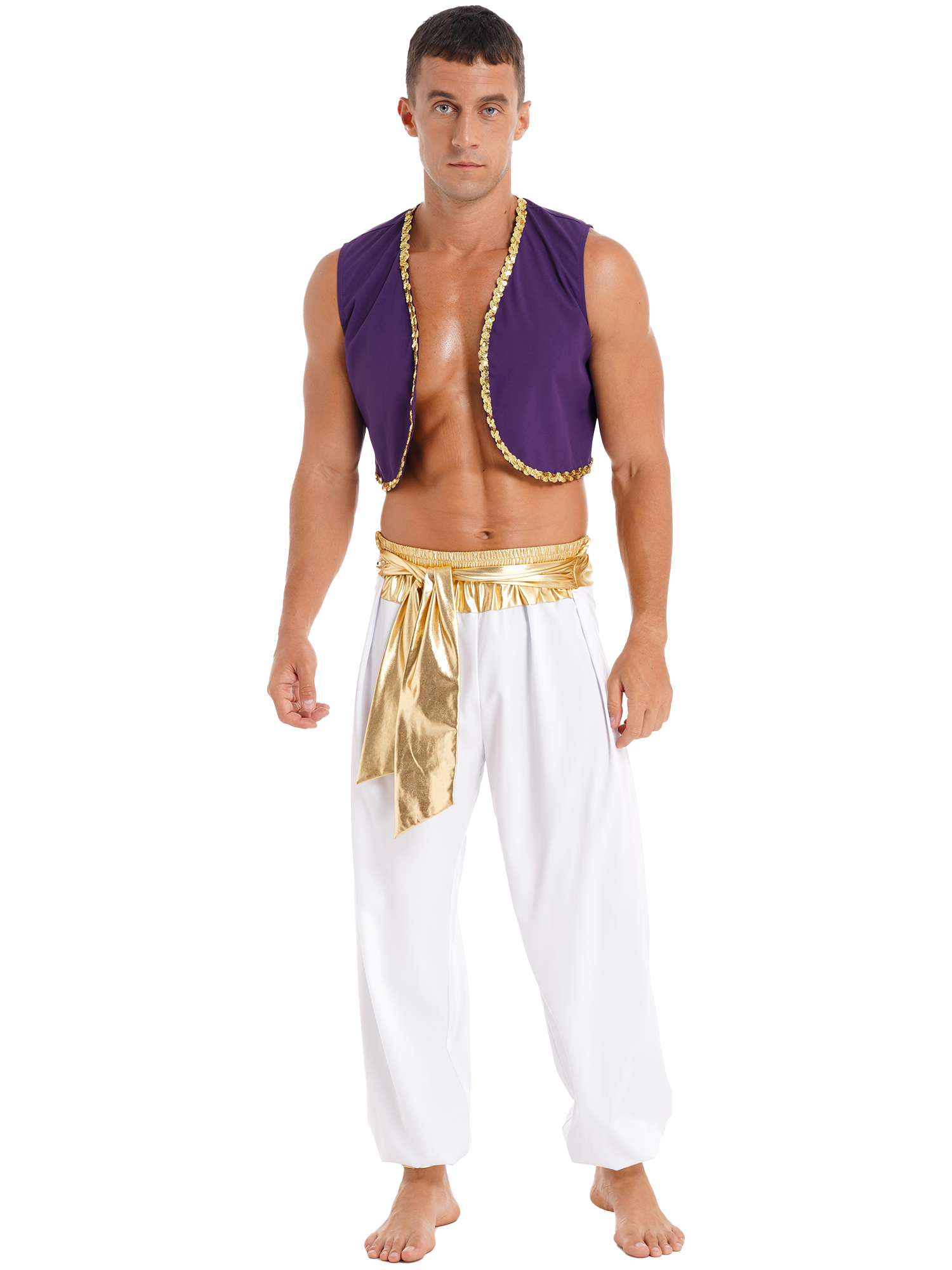 Costume de Prince Arabe Aladin pour Homme, Vêtement Cosplay, Gilet, Pantalon Sarouel Trempé, Tenues de Scène, ixà Thème d'Halloween, Carnaval
