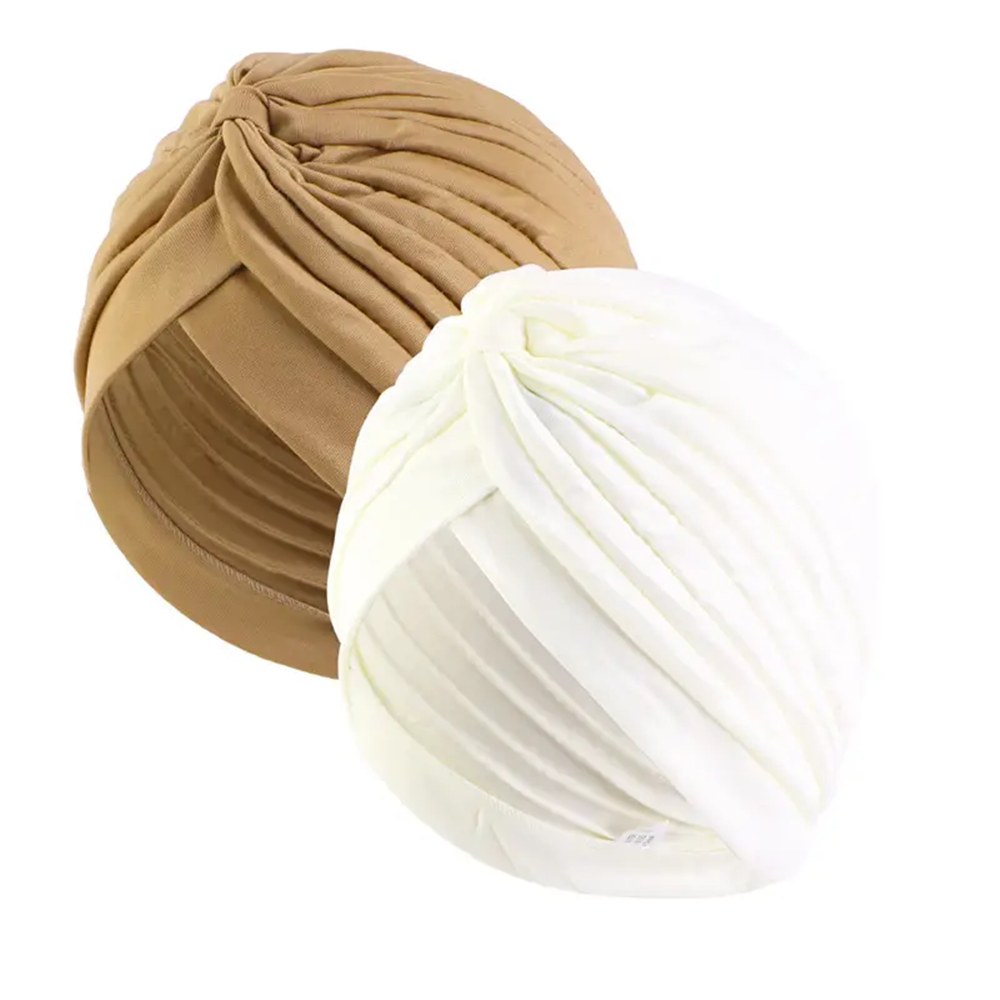 Lot de 2 turbans plissés pour femme, bonnets doux et extensibles pour la perte de cheveux (thérapie chimio), foulards hijab musulmans, couvre-chefs quotidiens tendance