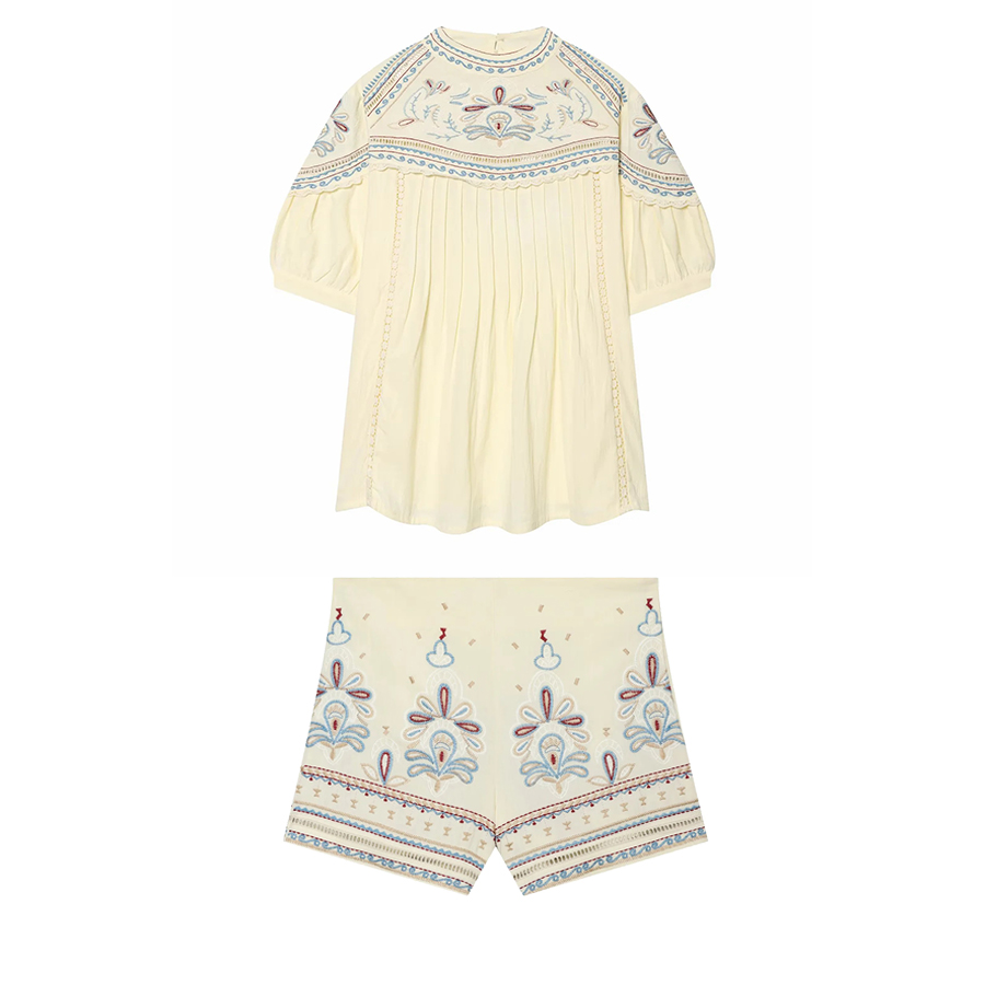 Ensembles brodés bohèmes pour femmes, élégants ensembles amples pour femmes, t-shirts à manches courtes, shorts à jambes larges, ensembles tendance pour l'été