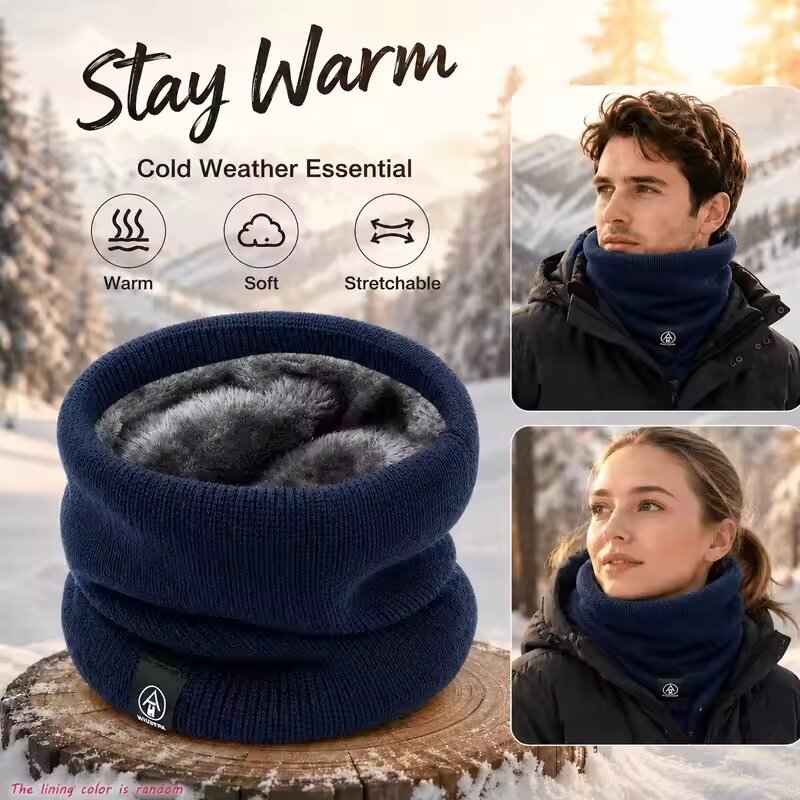 Écharpe de cou tricotée chaude d'hiver pour femmes et hommes, masque complet en peluche, écharpe en cachemire unie pour l'extérieur, écharpe épaisse, bufanda, muffler.