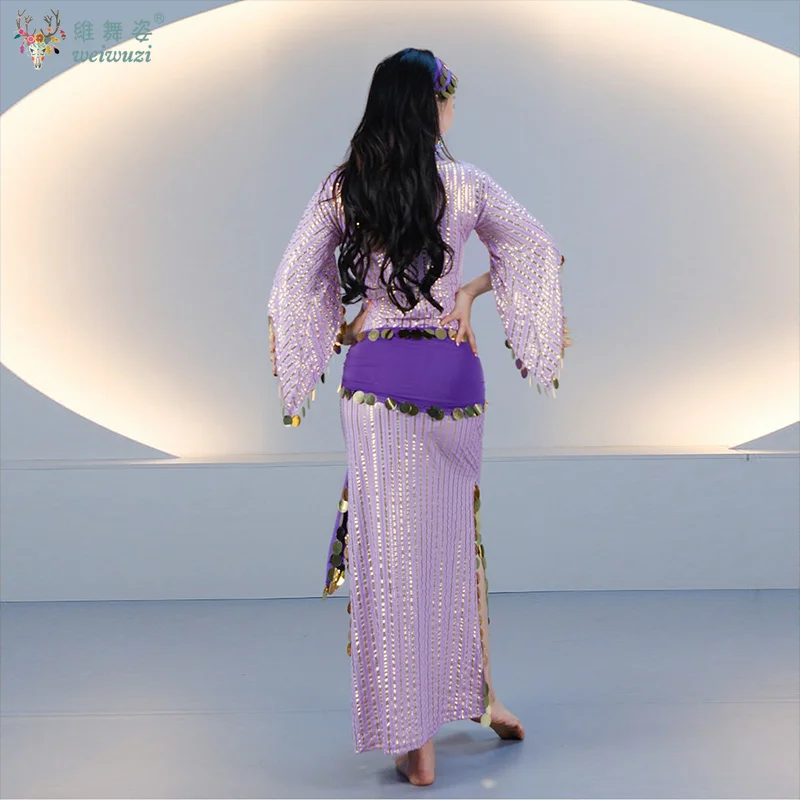Costume de Danse Orientale Scintillant : Robe, Foulard et Foulard de Hanche (4 pièces) – Tenue de Scène Saidi Balady Shabby