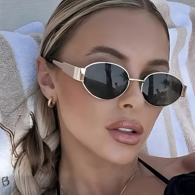 Lunettes de mode ovales en métal pour femmes, légères, charnières durables, accessoire tendance pour le quotidien et les événements, 1 pièce