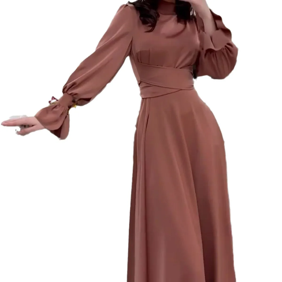 Abayas en satin à manches longues pour femmes, robe musulmane décontractée, robes de soirée minces, tempérament élégant, Dubaï, printemps