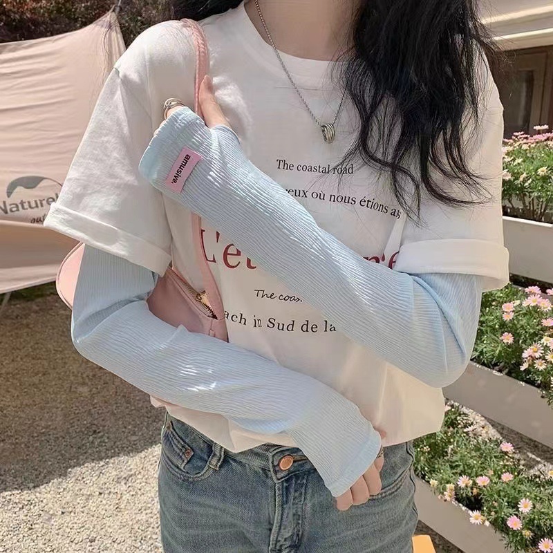 Manchons de bras en soie glacée pour femme, style coréen tendance, anti-rides, amples, grande taille, couleur unie, protection UV, rafraîchissants, pour l'été, la conduite, le cyclisme et les activités de plein air