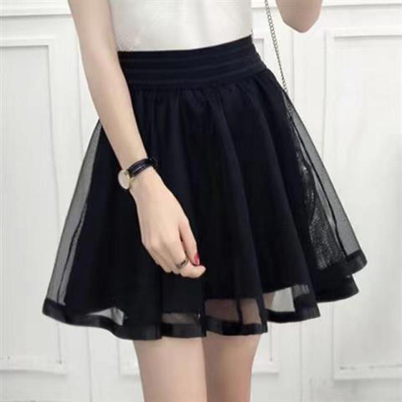 Jupe courte élastique taille haute pour femme, jupe trapèze assortie, jupe courte Shaggy, maille noire, dentelle plissée, document pur, nouvelle mode jeune, été