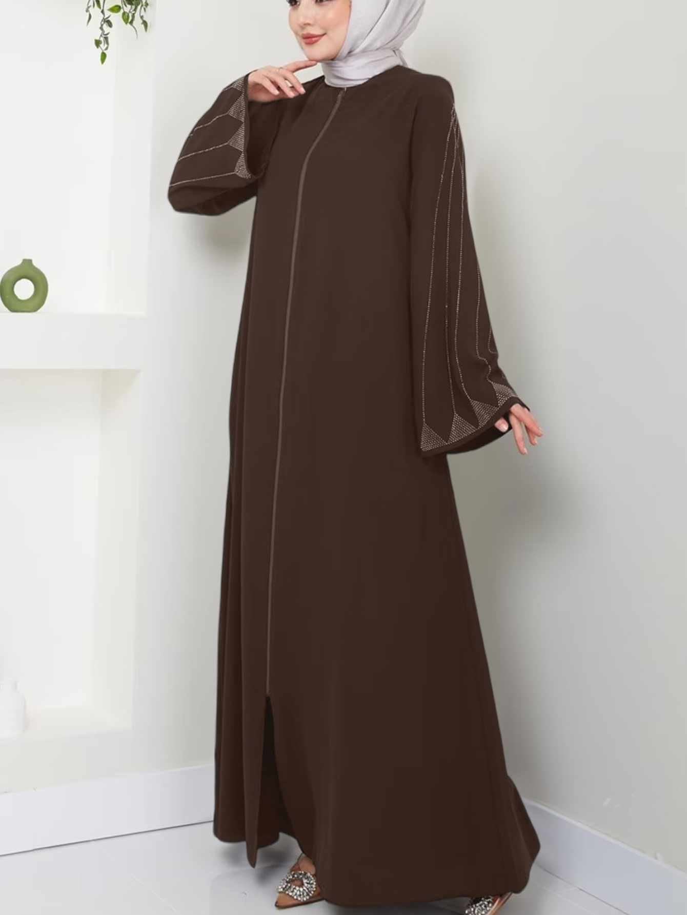 Robe élégante à manches longues pour femmes musulmanes, ample, Style café, diamant chaud