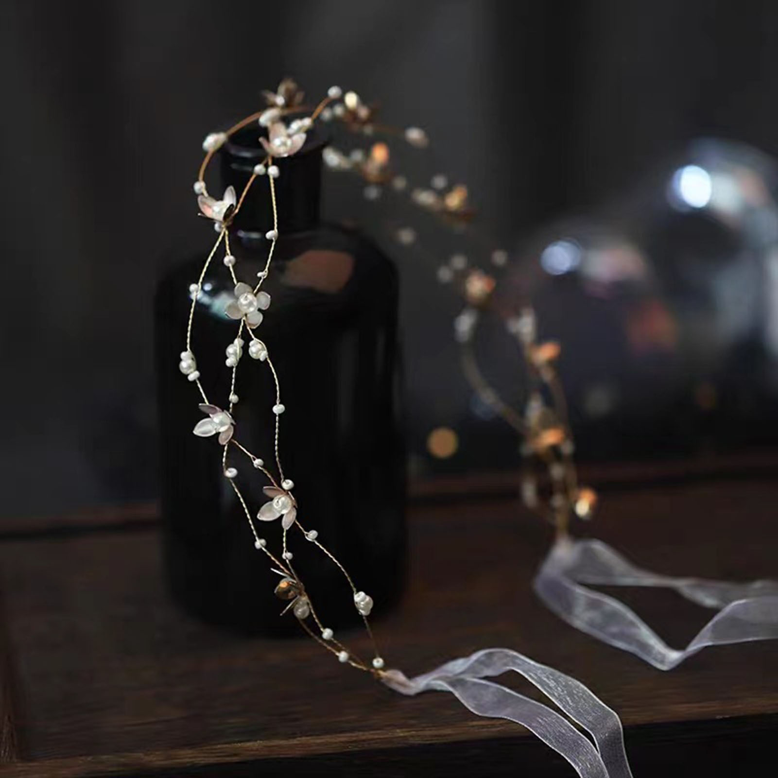 Élégant serre-tête floral de mariage réglable avec guirlande de perles pour mariée, fête, bal de promo, accessoires pour femmes