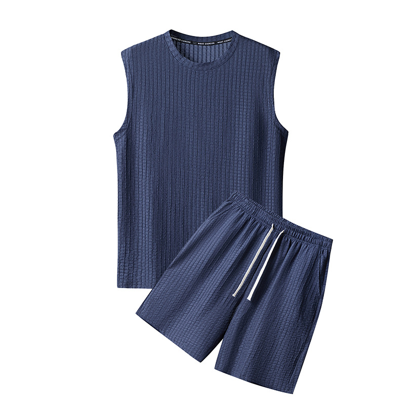 Ensemble 2 pièces d'été pour homme : débardeur et short de plage, tenue décontractée pour les vacances, gilet sans manches et short à cordon de serrage, vêtements de détente