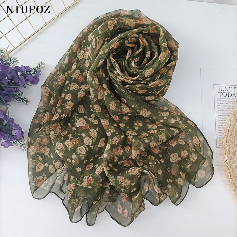 Foulard Georgette en Mousseline de Soie pour Femme, Bandana Élégant, Châle Long à Fleurs, Protection Solaire, Mince et Respirant, Été, 70x180cm