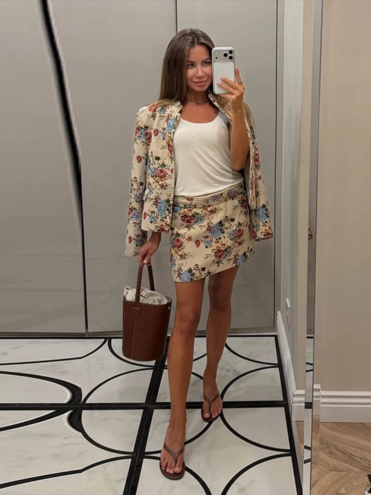 Veste vintage à imprimé floral pour femme, col mandarin, manches longues, simple boutonnage, coupe ample et courte, manteau droit, tenues d'automne pour femme